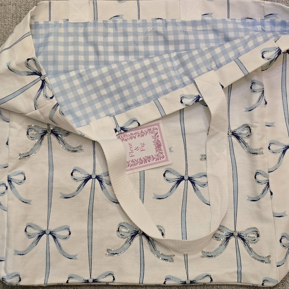 Charming Coquette Blue Bow Tote Bag
